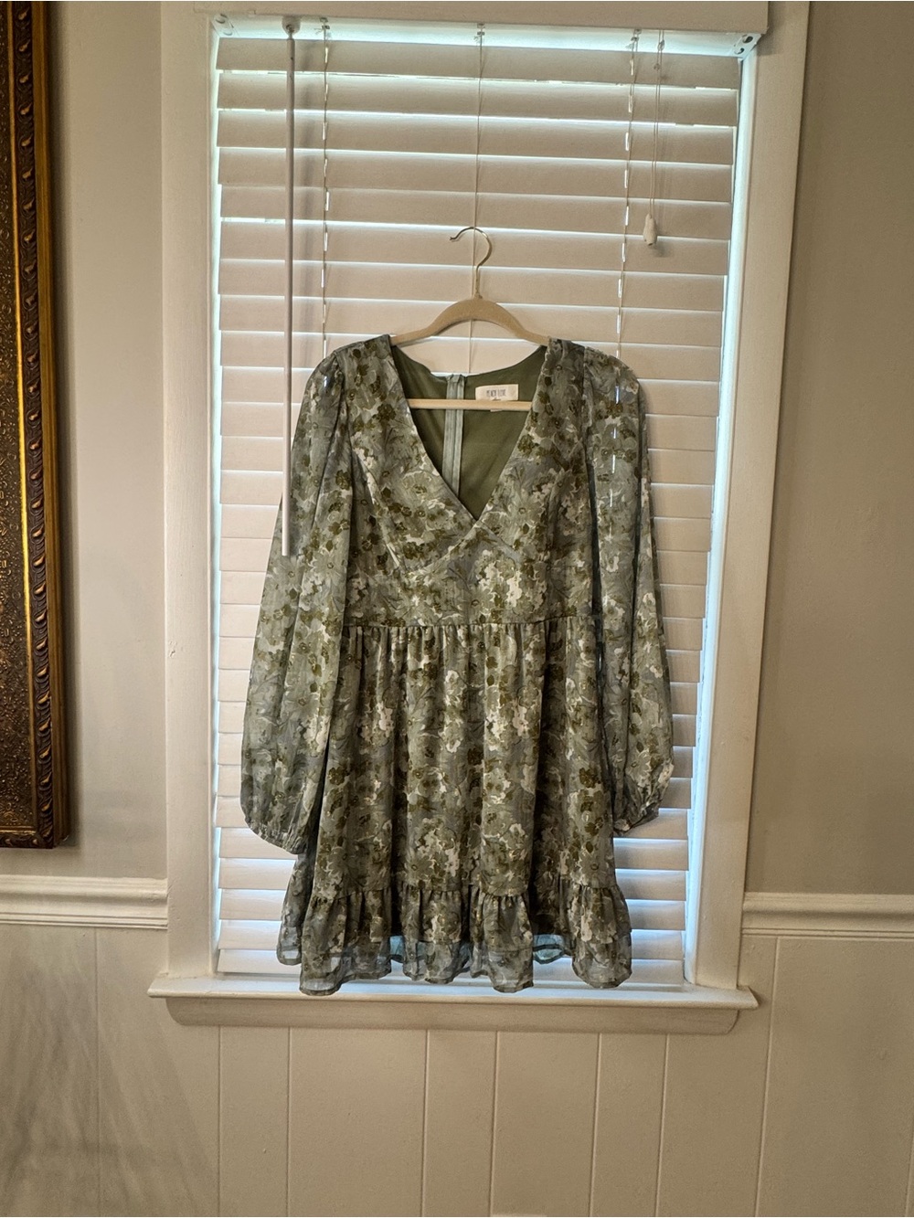 Peach Love California Sage Floral V-Neck Long Sleeve Mini Dress